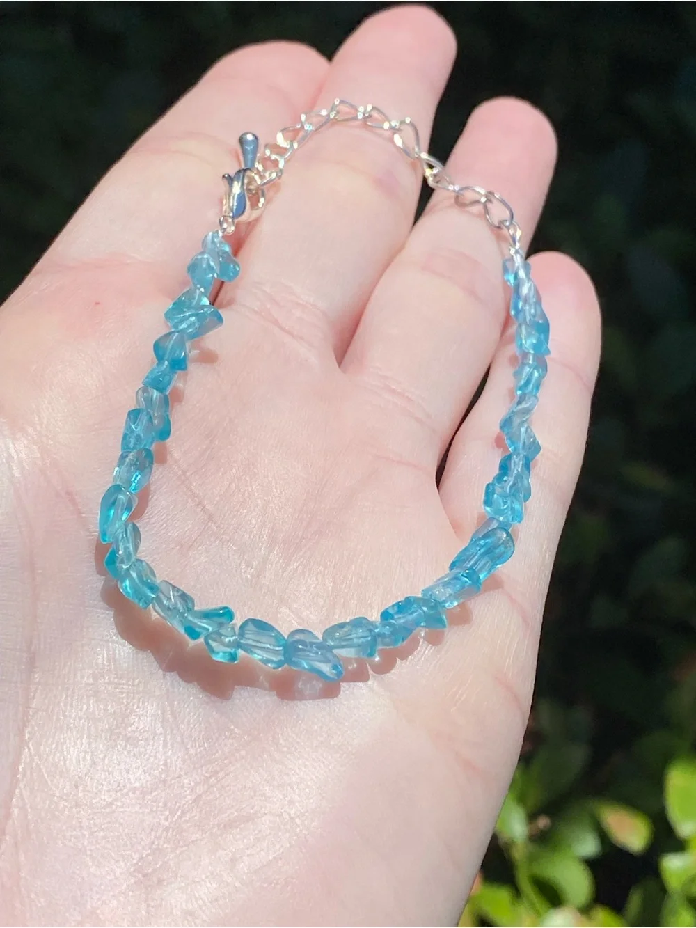 Natural Blue Apatite Chip - Adjustable Silver Bracelet